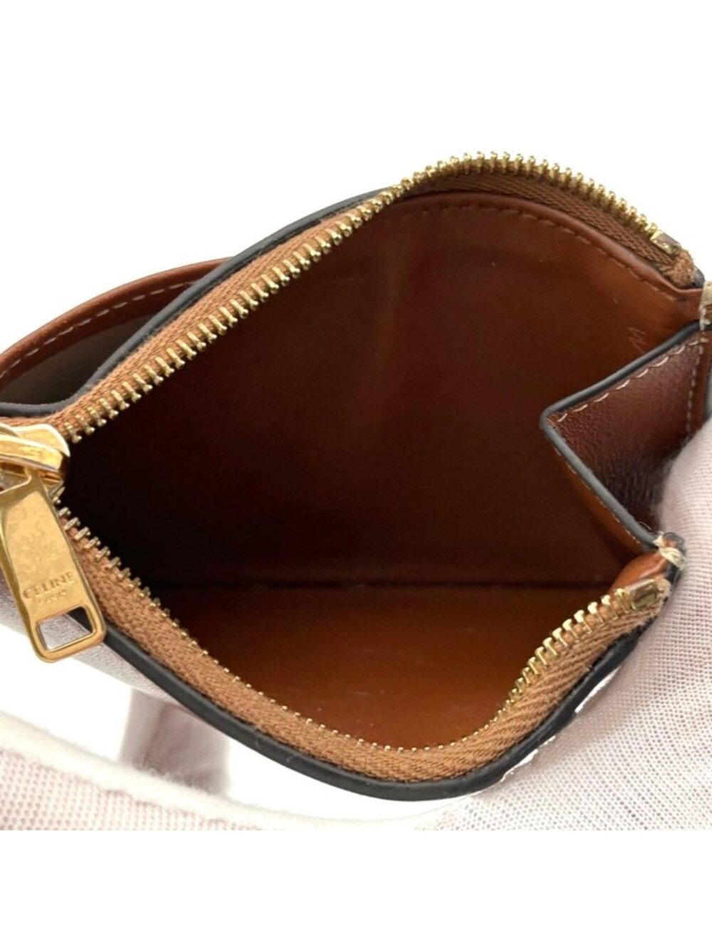 Celine Cuill Taurillon Triomphe Coin Case Wallet Brown - Picture 3 of 9